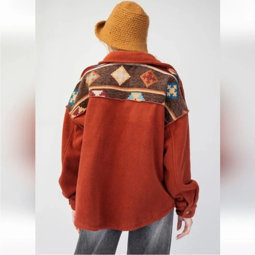 Easel Rust Button Fleece Shacket - Picture 4 of 8